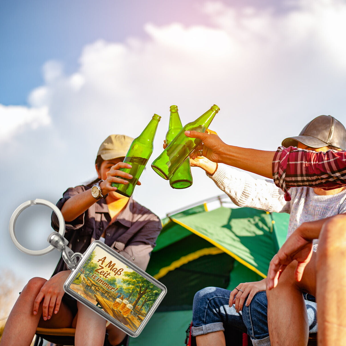 A Maß Zeit is immer! Biergarten Szene Schlüsselanhänger