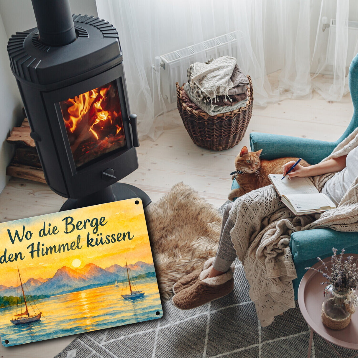 Alpenblick Starnberger See Wo die Berge den Himmel küssen Metallschild in 15x20 cm