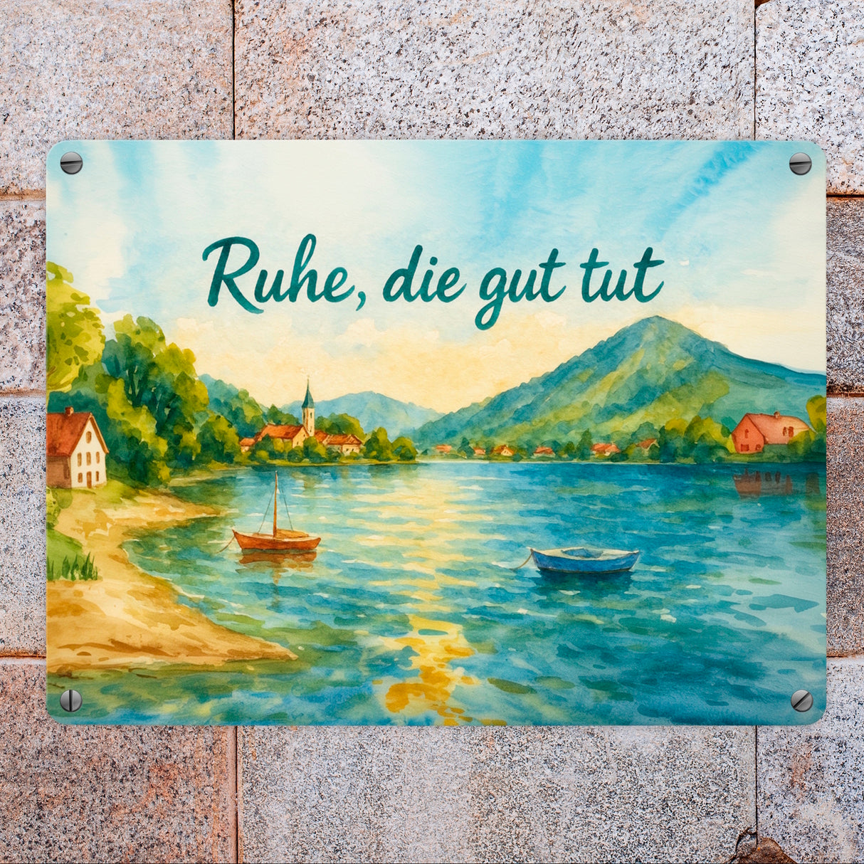 Ruhe, die gut tut Aquarell Tegernsee Metallschild in 15x20 cm