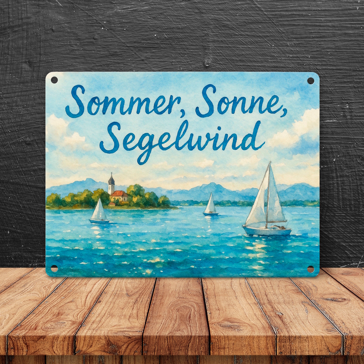 Chiemsee Sommer, Sonne, Segelwind Metallschild in 15x20 cm