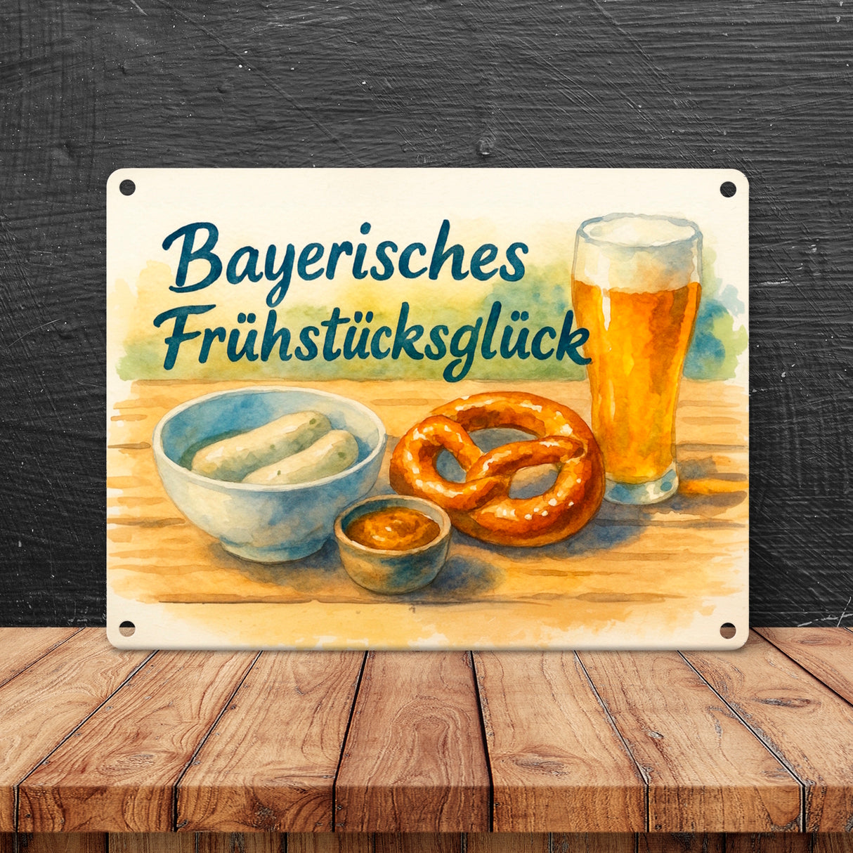 Bayerisches Frühstück Frühstücksglück Metallschild in 15x20 cm