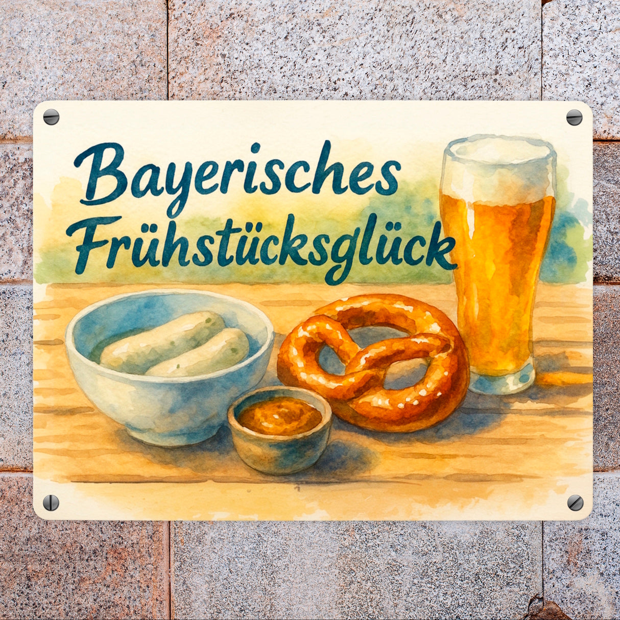 Bayerisches Frühstück Frühstücksglück Metallschild in 15x20 cm