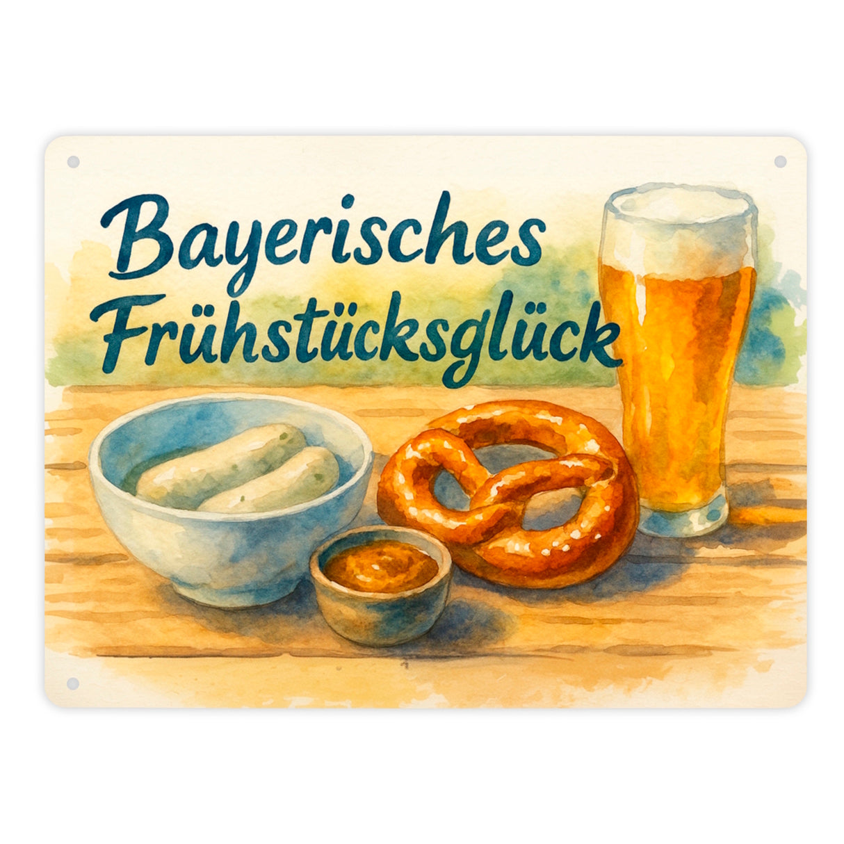 Bayerisches Frühstück Frühstücksglück Metallschild in 15x20 cm