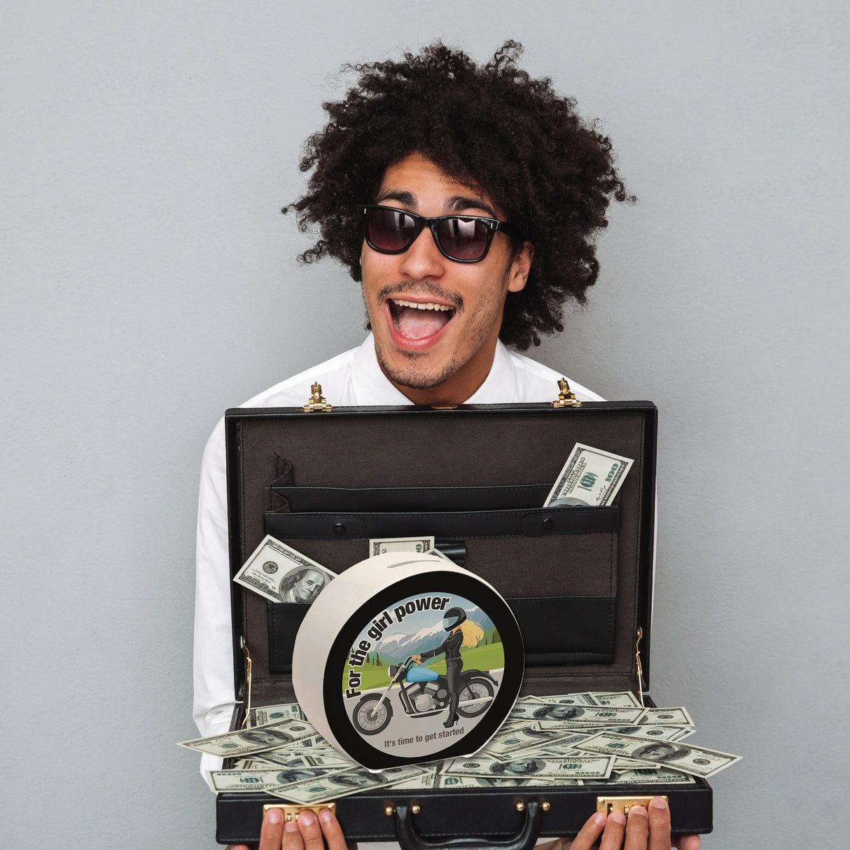 Bikerin Spardose mit Spruch: Time to unleash girl power