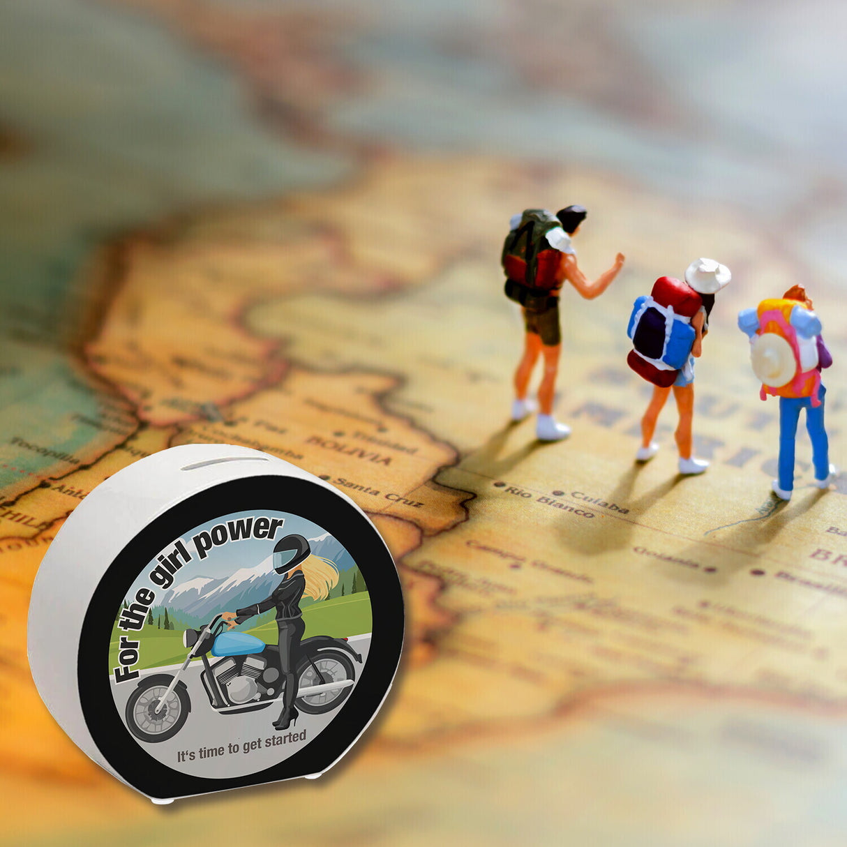 Bikerin Spardose mit Spruch: Time to unleash girl power