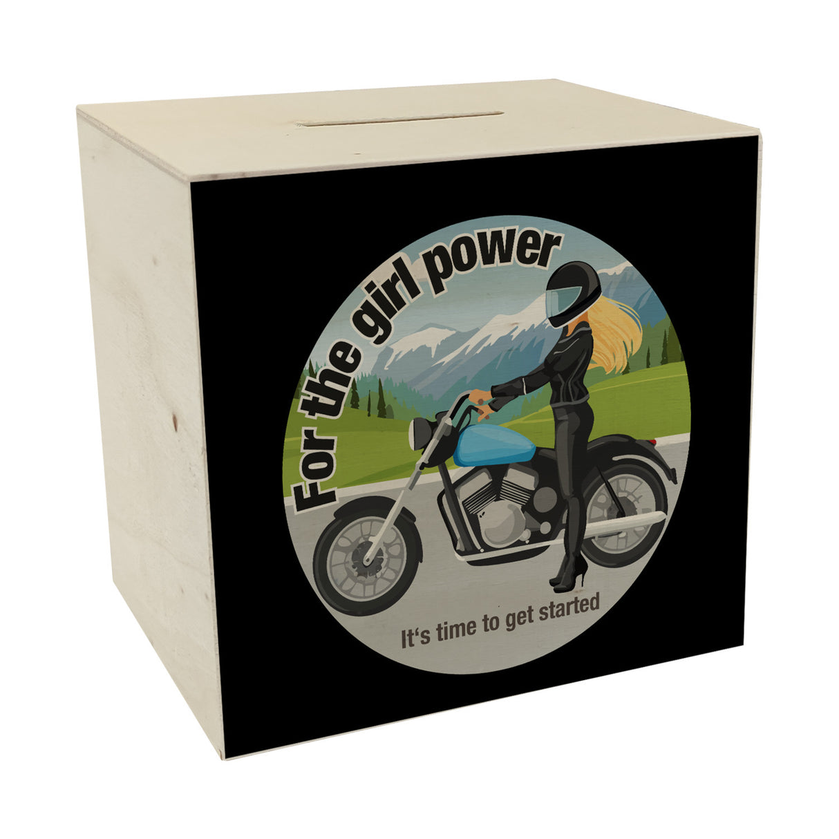 Bikerin Spardose mit Spruch: Time to unleash girl power