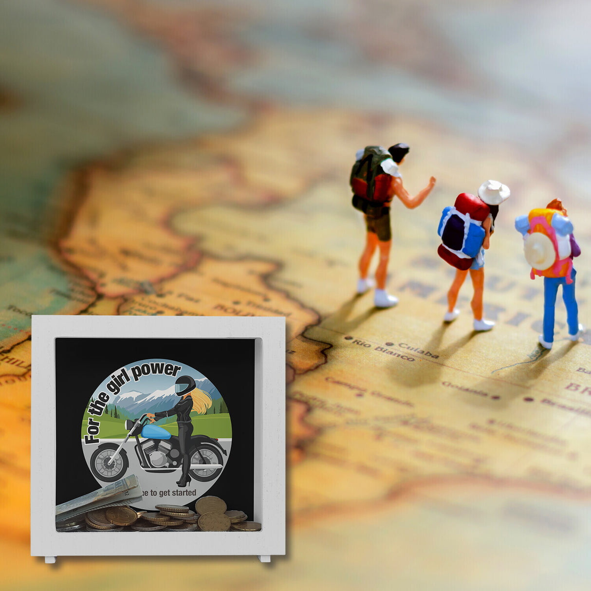 Bikerin Spardose mit Spruch: Time to unleash girl power