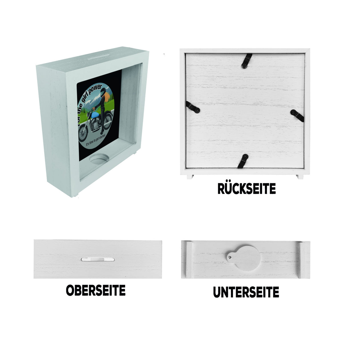 Bikerin Spardose mit Spruch: Time to unleash girl power