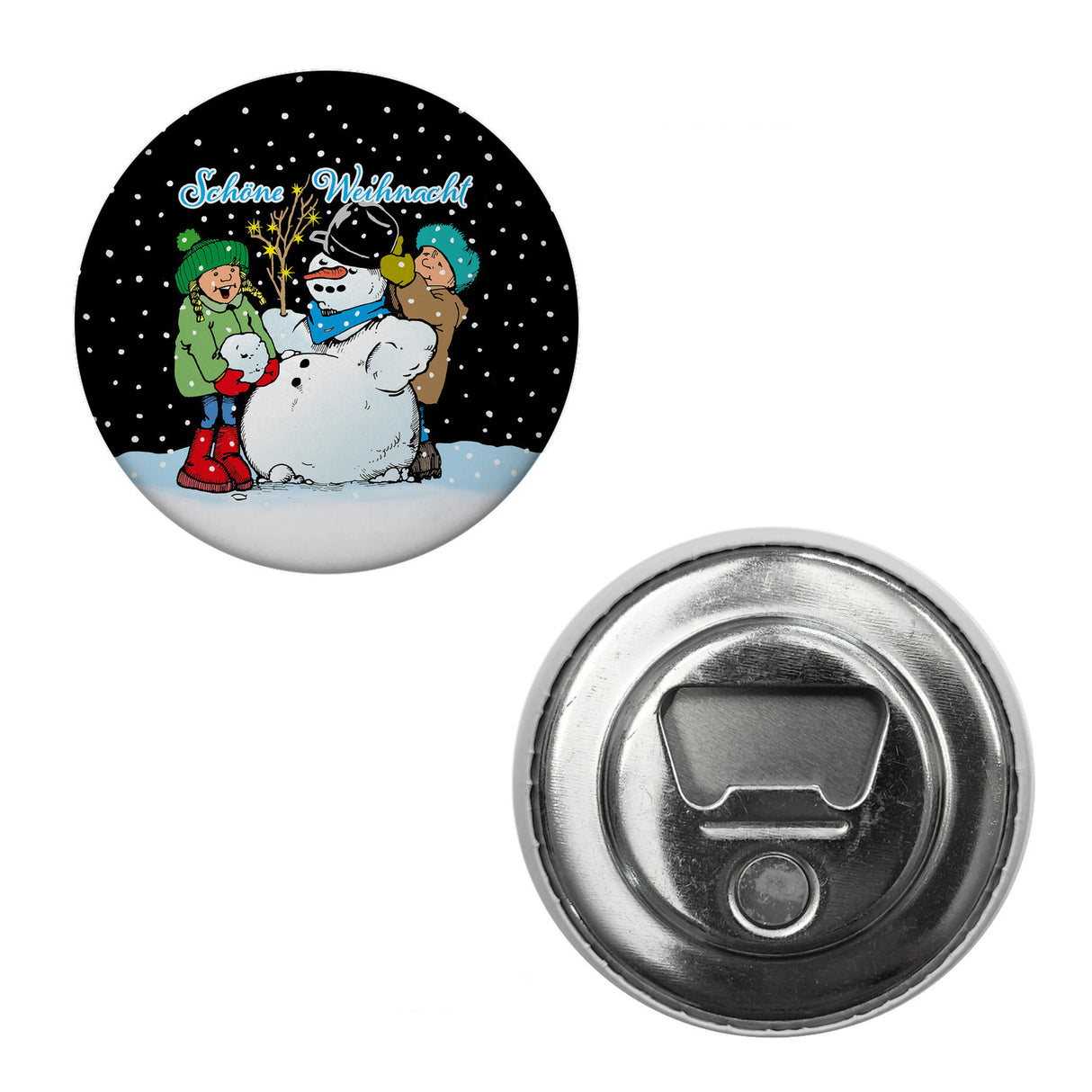 Schneemann Magnet rund mit Spruch: Frohe Weihnacht