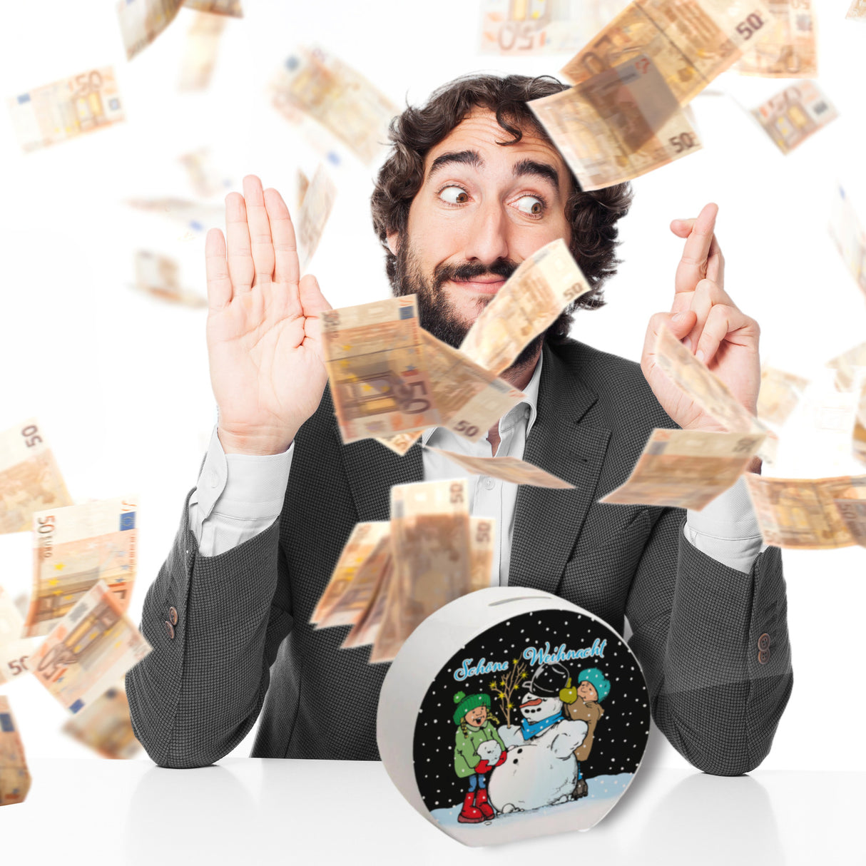 Schneemann Spardose mit Spruch: Frohe Weihnacht