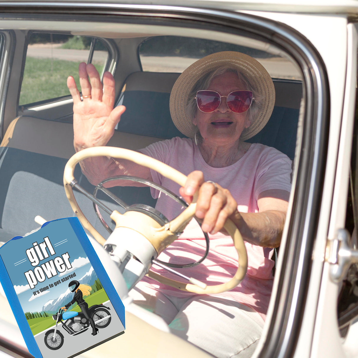 Bikerin Parkscheibe mit Spruch: Girl power. Its time to get started