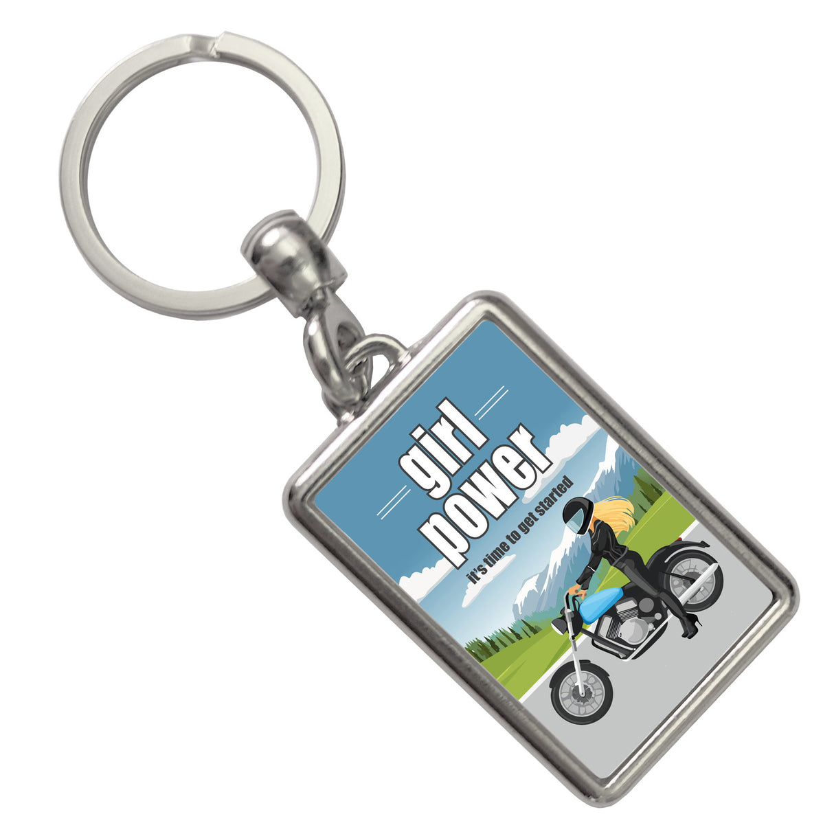 Bikerin Schlüsselanhänger mit Spruch: girl power. Its time to get started