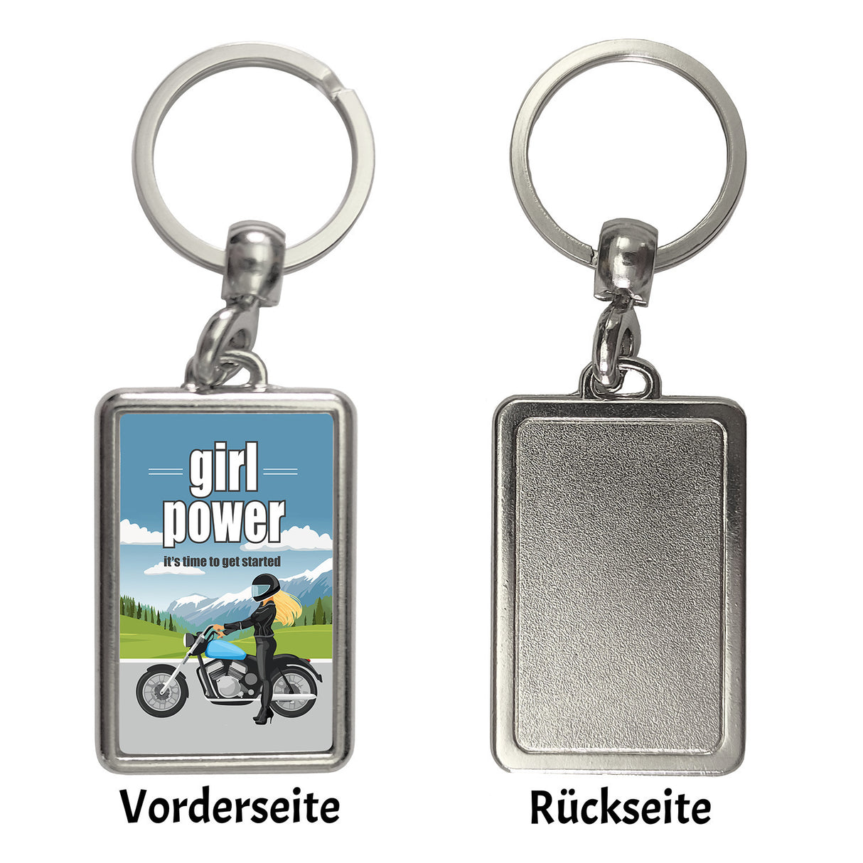 Bikerin Schlüsselanhänger mit Spruch: girl power. Its time to get started
