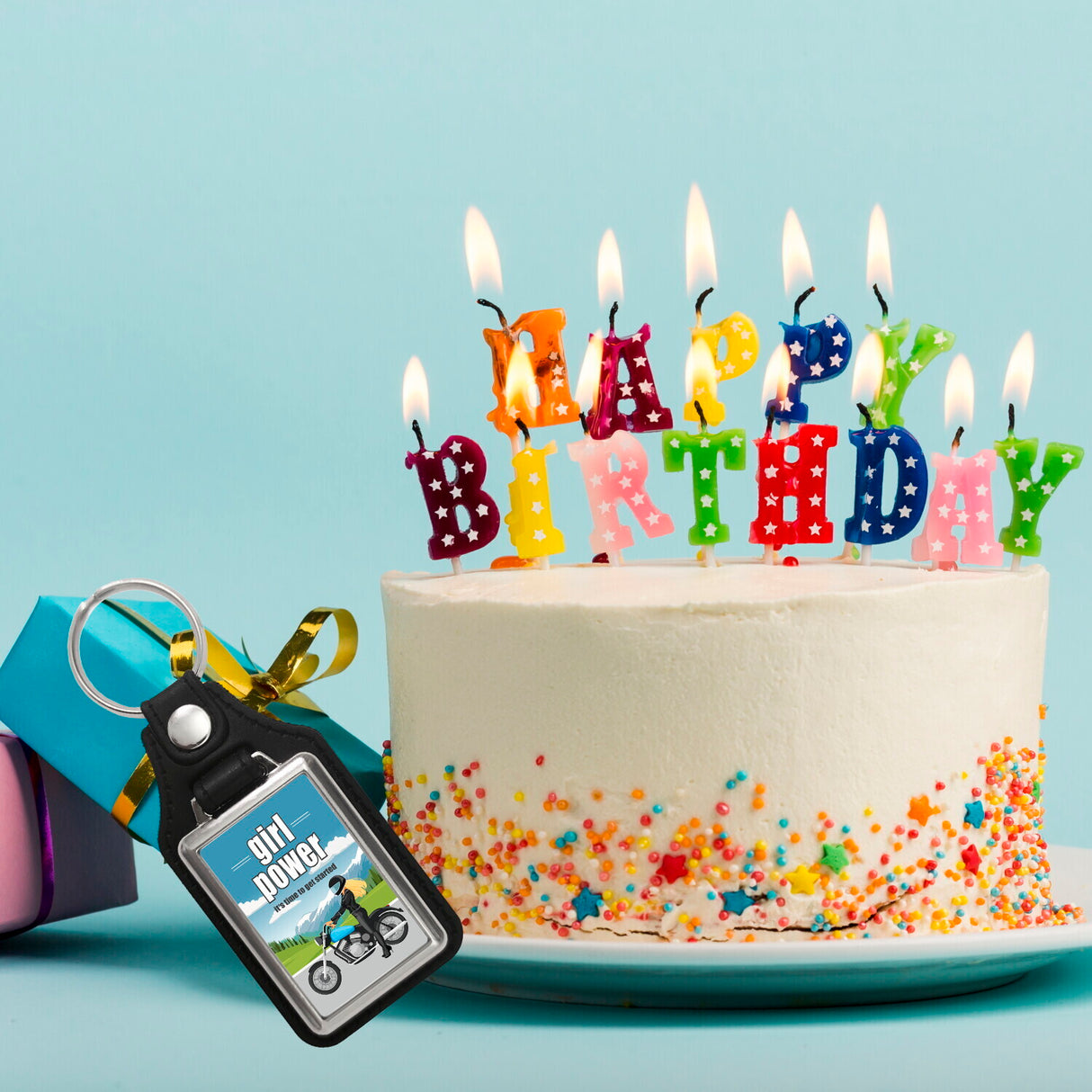 Bikerin Schlüsselanhänger mit Spruch: girl power. Its time to get started