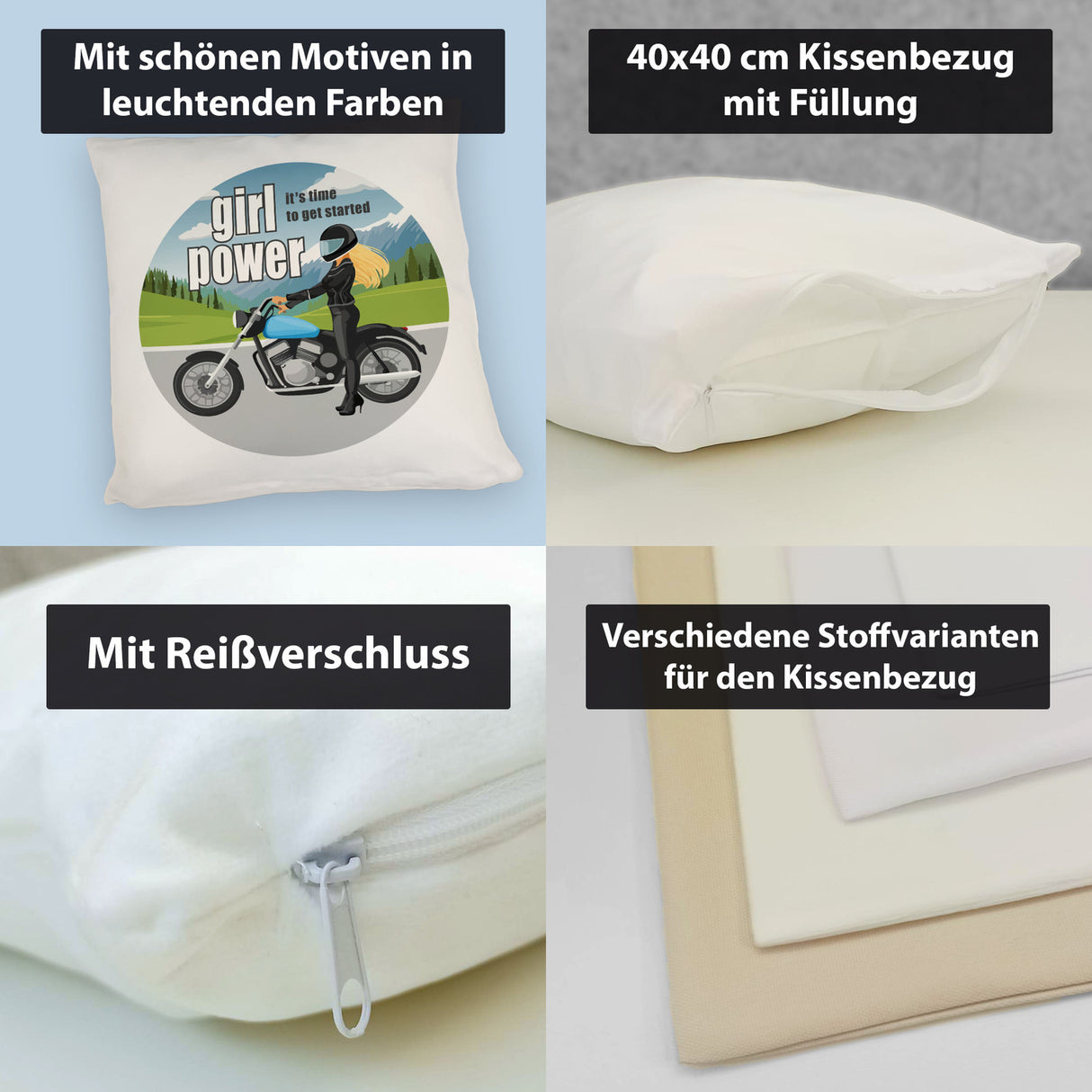 Bikerin Kissen mit Spruch: girl power. Its time to get started