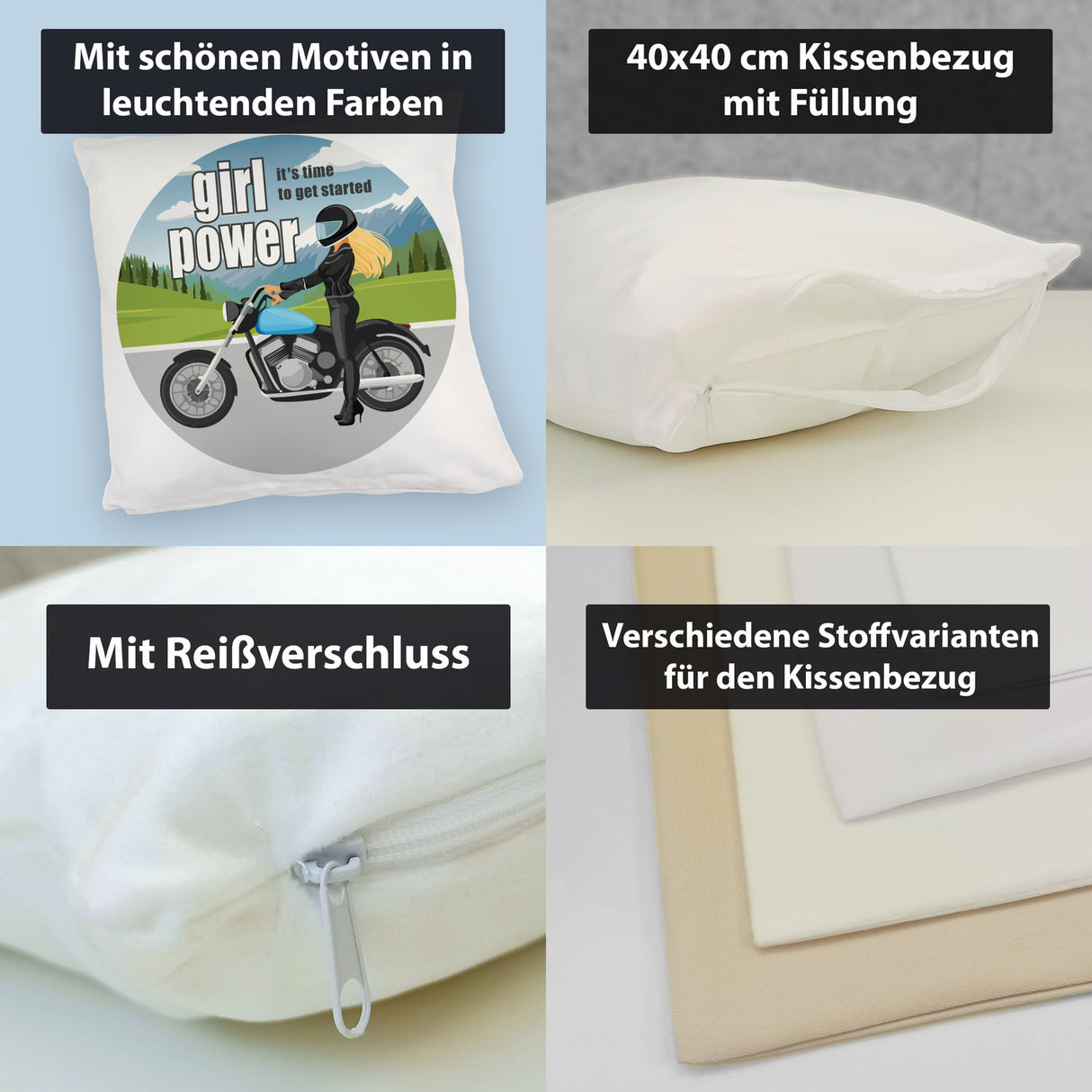 Bikerin Kissen mit Spruch: girl power. Its time to get started