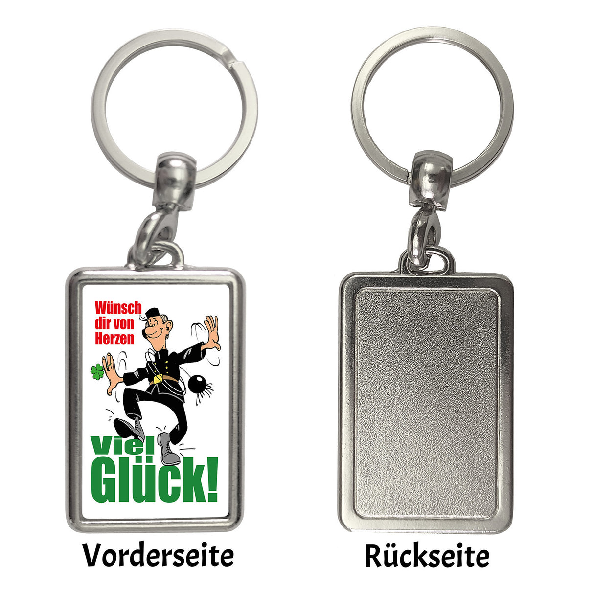 Schornsteinfeger Schlüsselanhänger mit Spruch: Wünsch dir von Herzen viel Glück