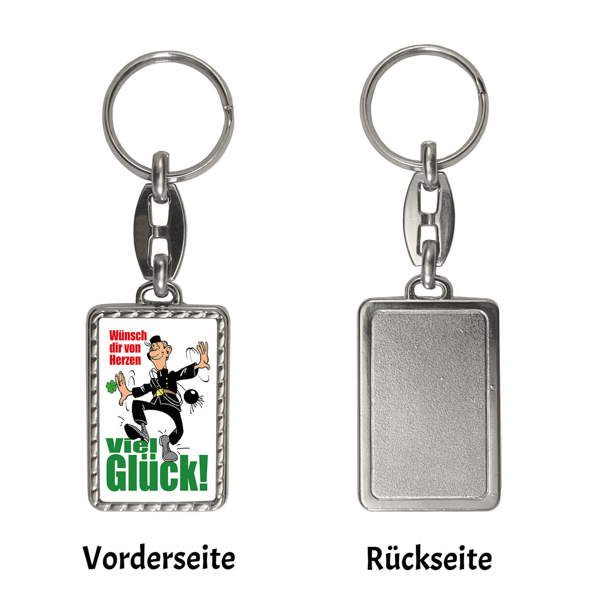 Schornsteinfeger Schlüsselanhänger mit Spruch: Wünsch dir von Herzen viel Glück