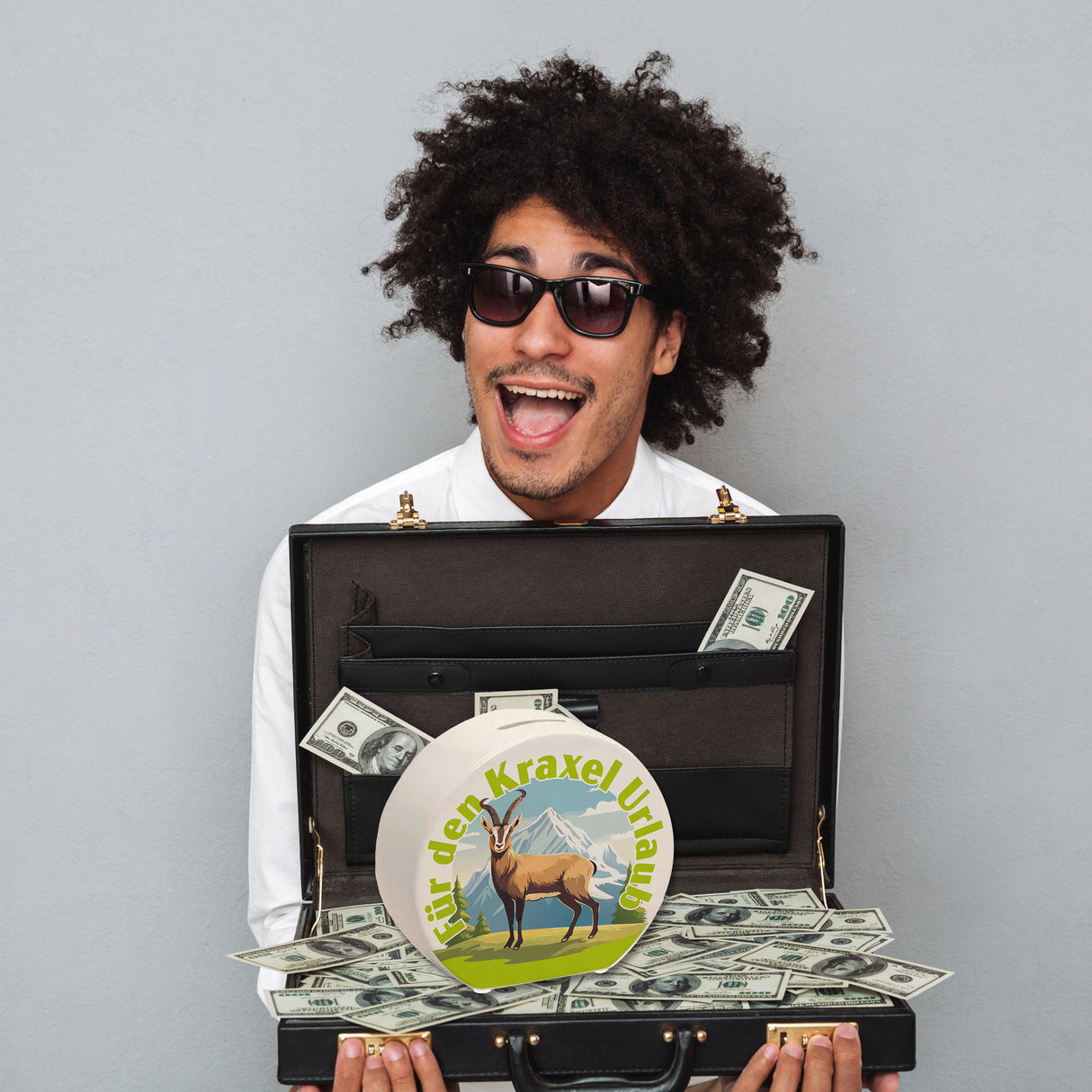 Steinbock Spardose mit Spruch: Für den Kraxel Urlaub