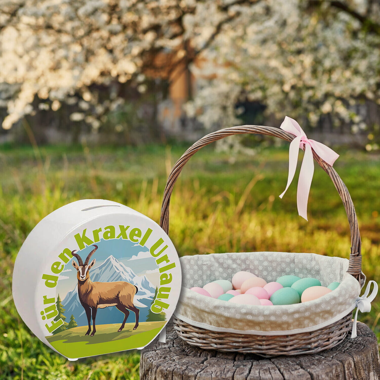 Steinbock Spardose mit Spruch: Für den Kraxel Urlaub