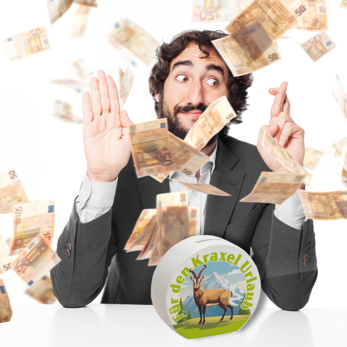 Steinbock Spardose mit Spruch: Für den Kraxel Urlaub