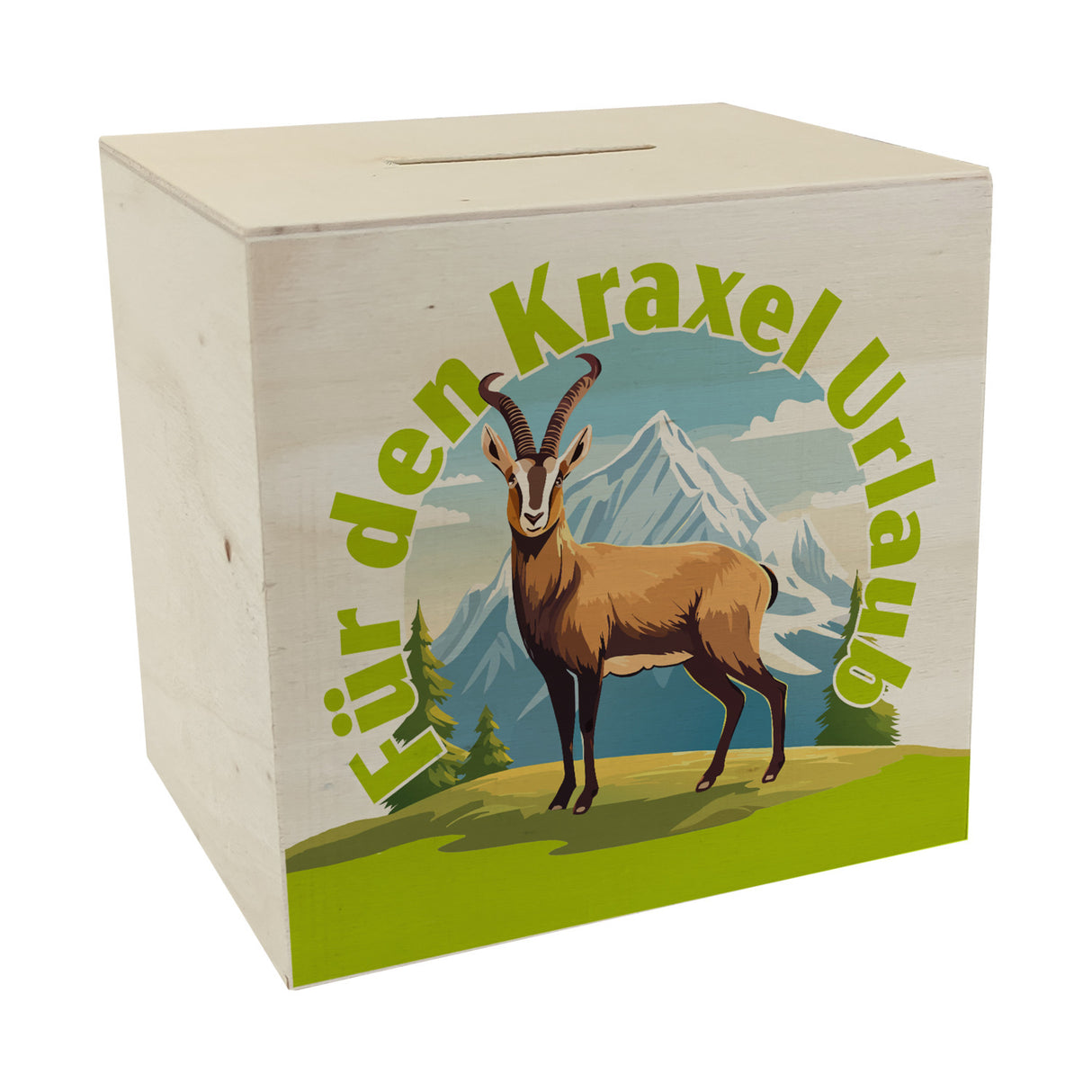 Steinbock Spardose mit Spruch: Für den Kraxel Urlaub