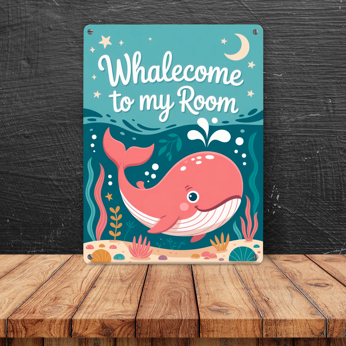Pinker Wal Metallschild in 15x20 cm Whalecome to my room