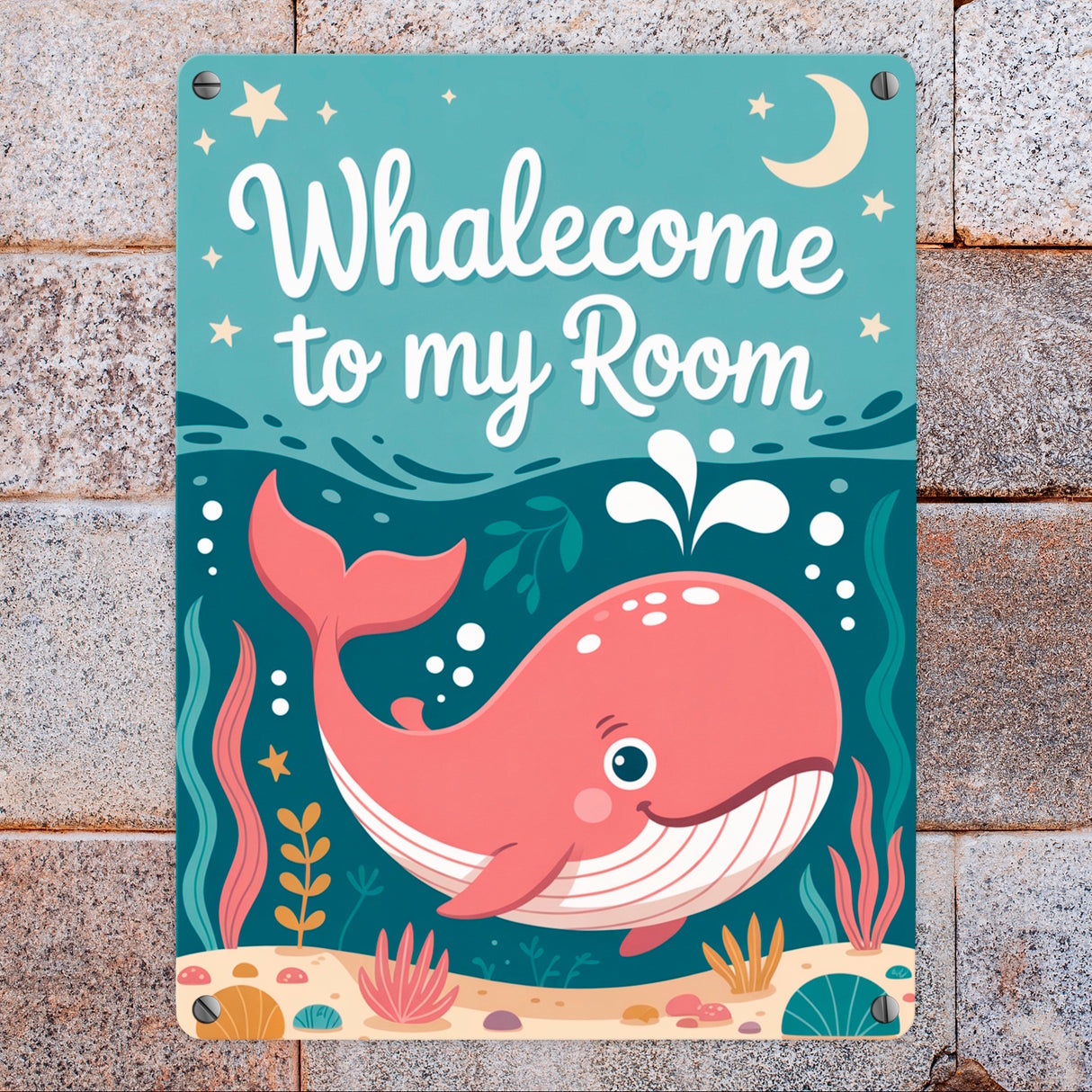 Pinker Wal Metallschild in 15x20 cm Whalecome to my room