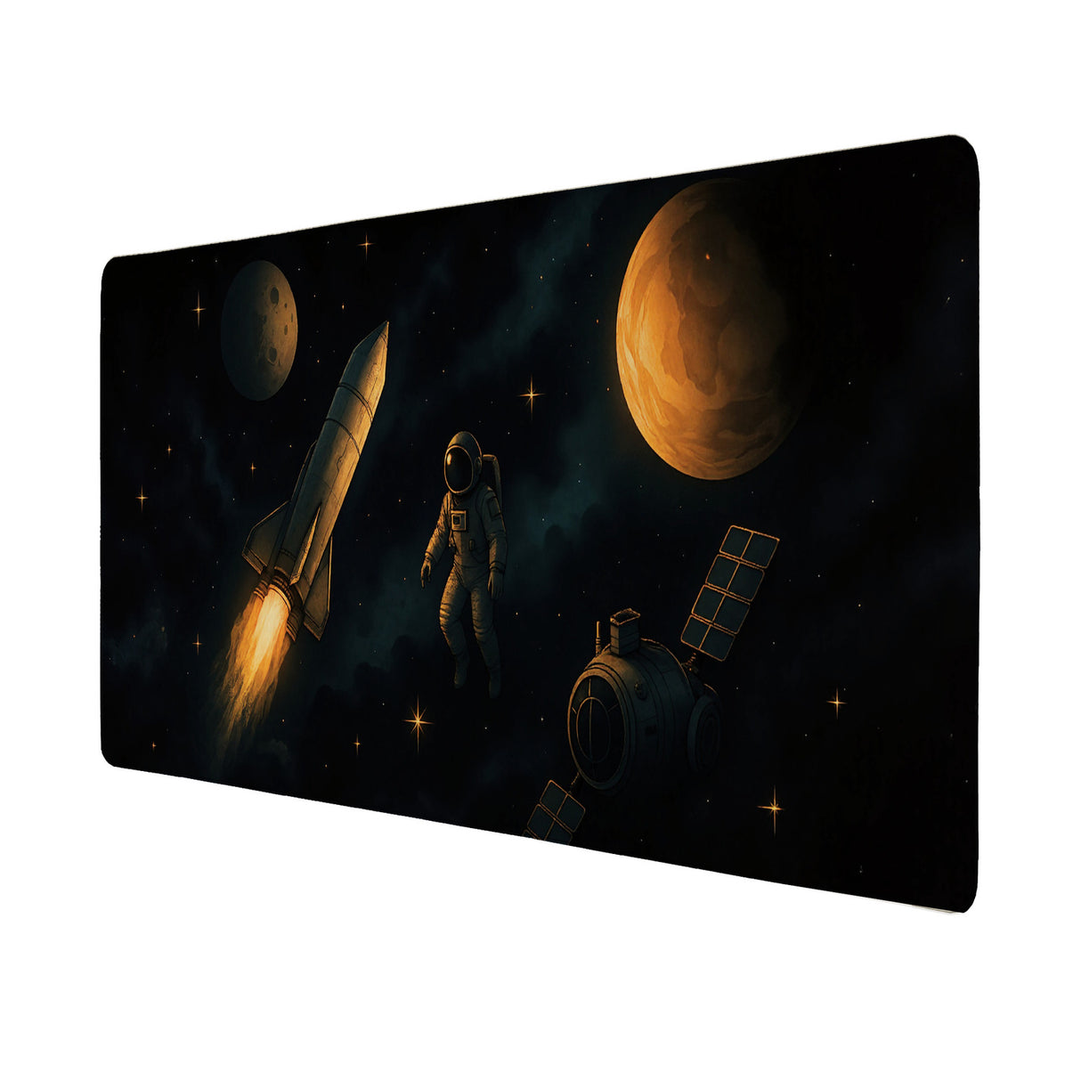 Astronaut und Raumschiff Schreibtischunterlage 69x31cm XXL Mauspad Weltraumszene