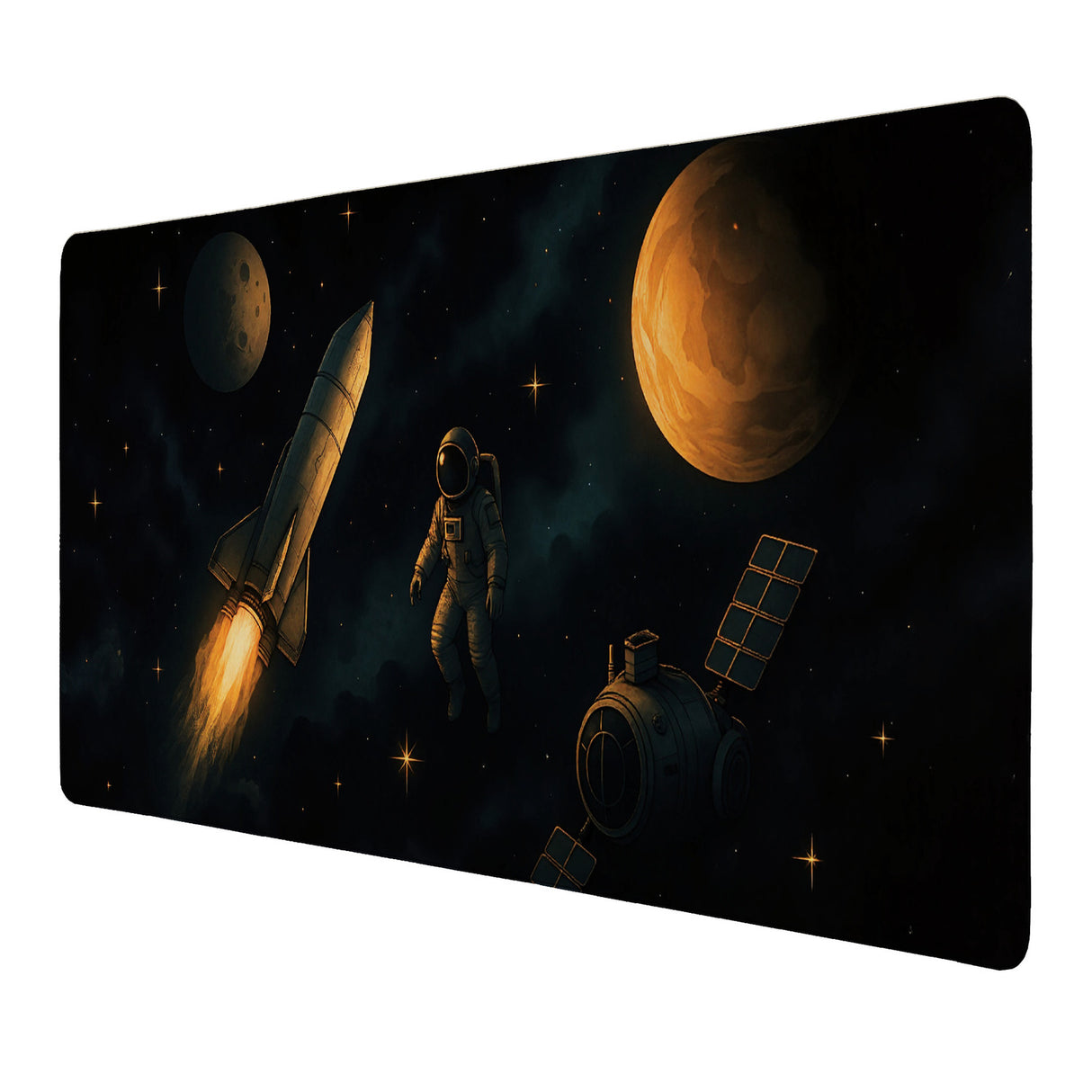 Astronaut und Raumschiff Schreibtischunterlage 69x31cm XXL Mauspad Weltraumszene