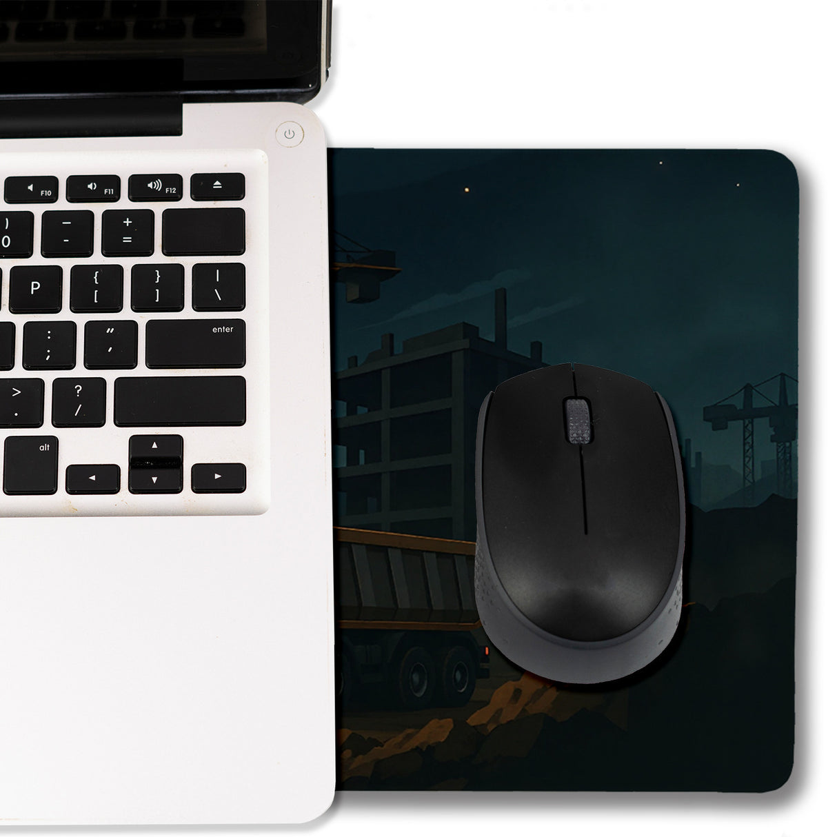 Baukran und Bagger Schreibtischunterlage 69x31cm XXL Mauspad für Baustellenfans