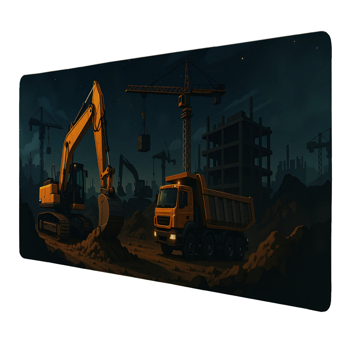Baukran und Bagger Schreibtischunterlage 69x31cm XXL Mauspad für Baustellenfans
