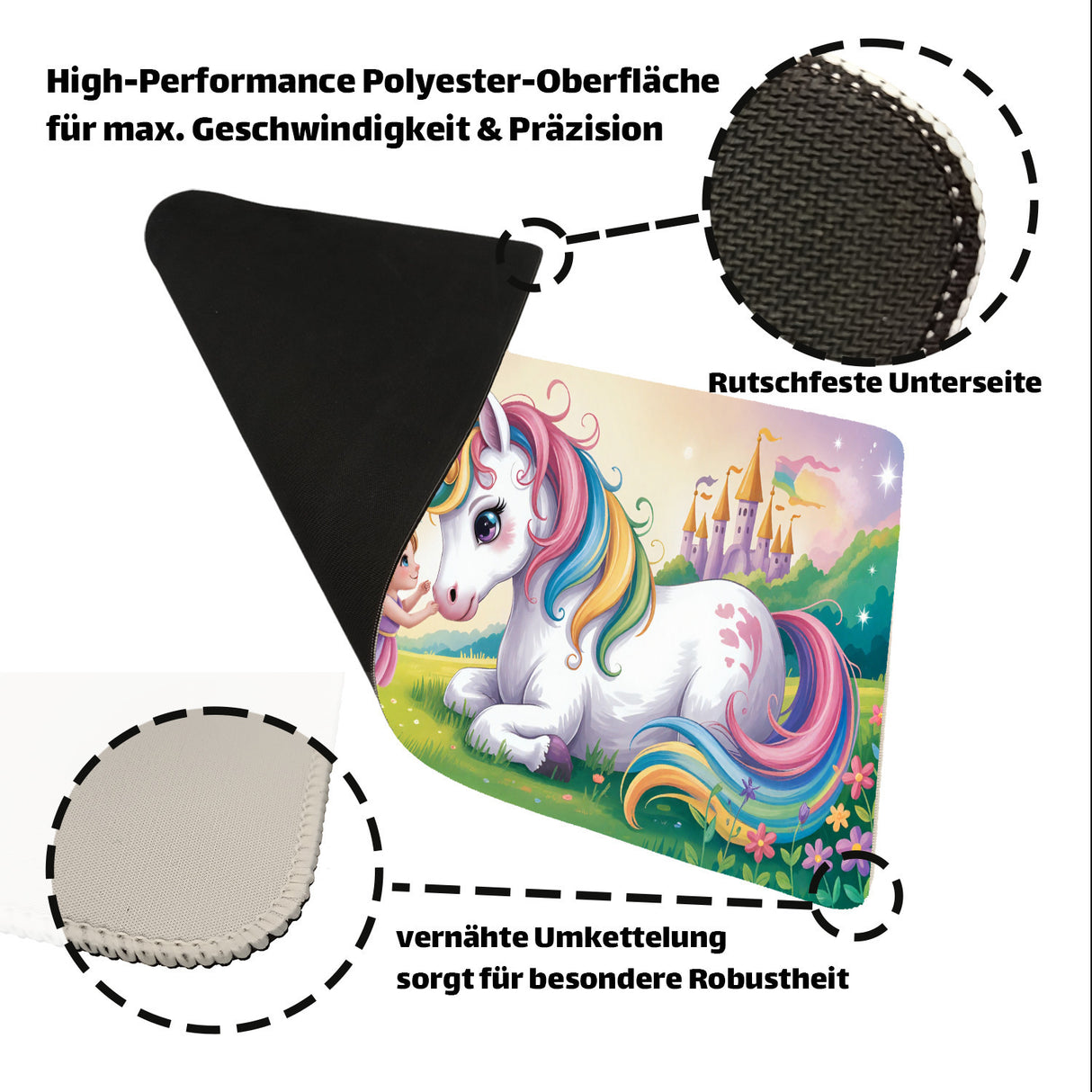 Fee Einhorn Schreibtischunterlage 69x31cm XXL Mauspad für Fantasie-Liebhaber