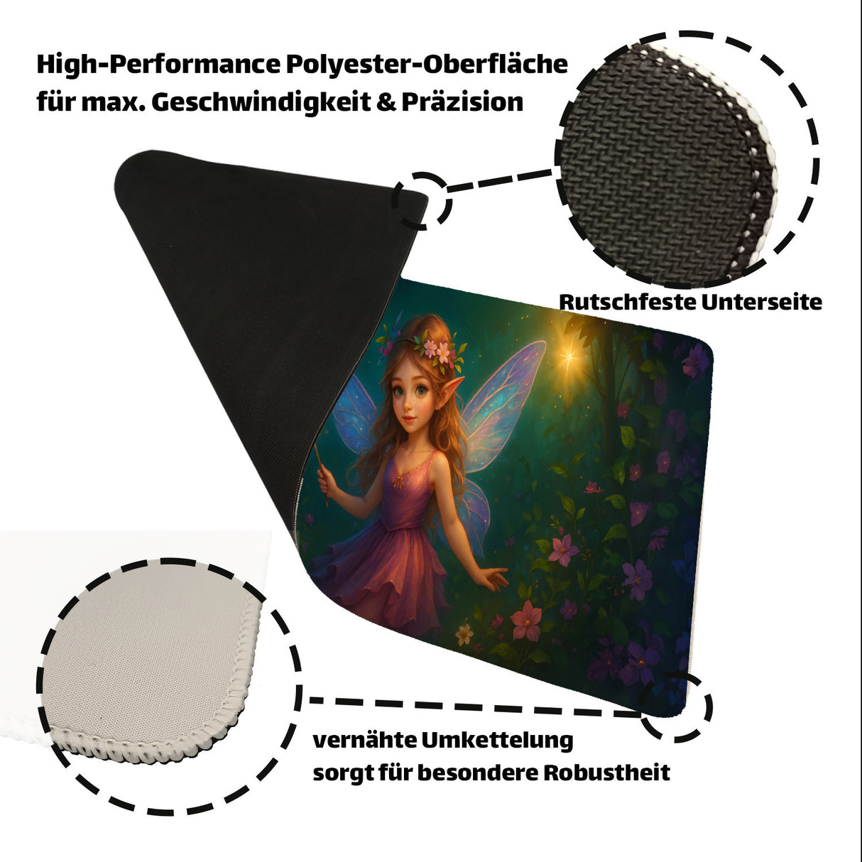 Fee im magischen Wald Schreibtischunterlage 69x31cm XXL Mauspad für Mädchen