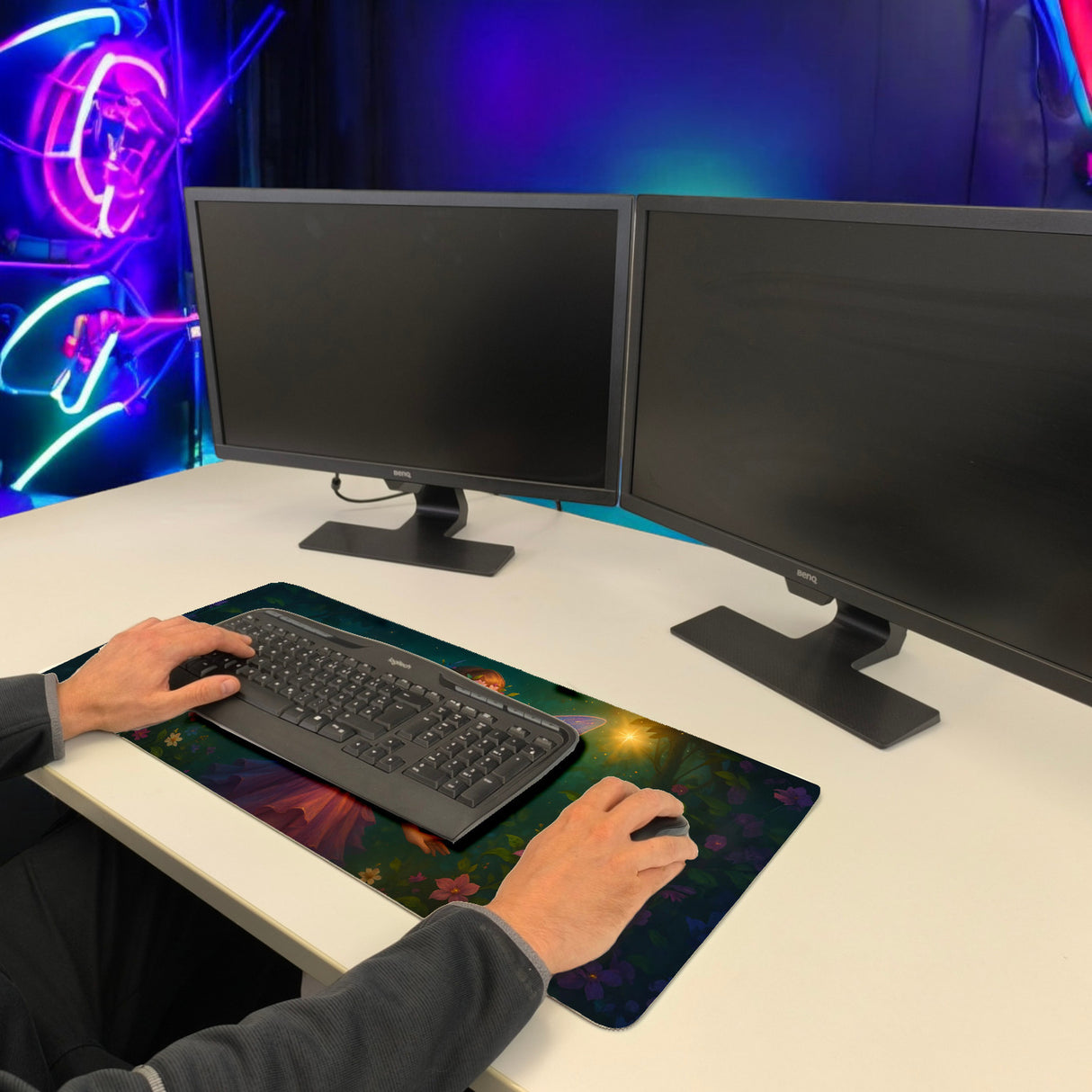 Fee im magischen Wald Schreibtischunterlage 69x31cm XXL Mauspad für Mädchen