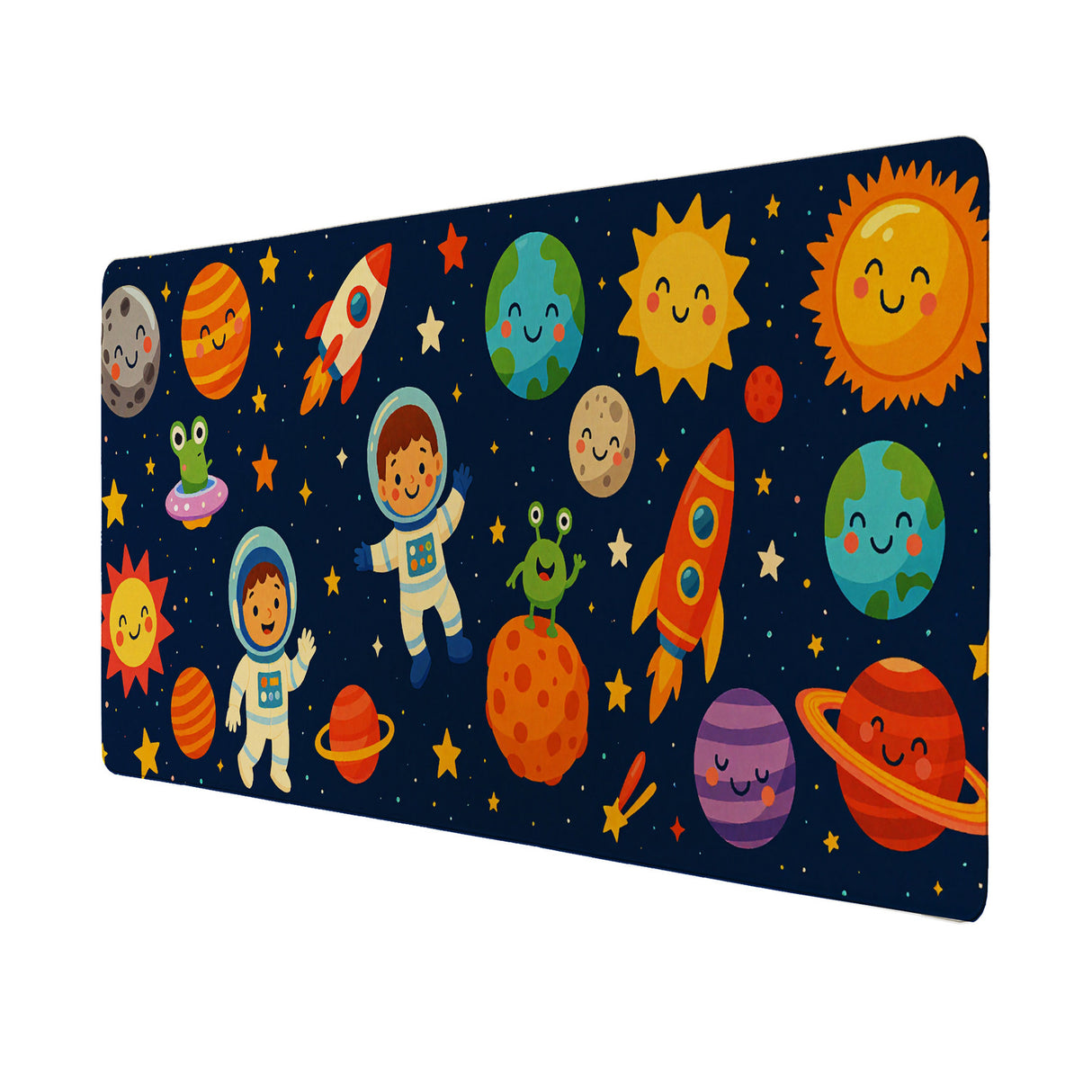 Weltraum Cartoon Astronauten Schreibtischunterlage 69x31cm XXL Mauspad für Kinder