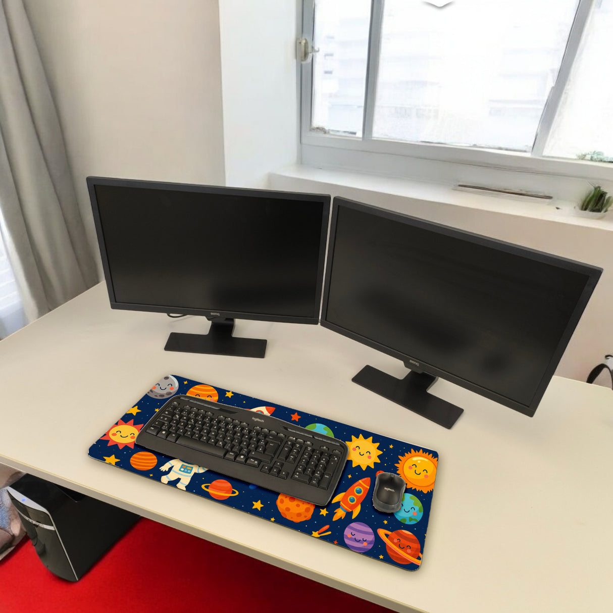 Weltraum Cartoon Astronauten Schreibtischunterlage 69x31cm XXL Mauspad für Kinder