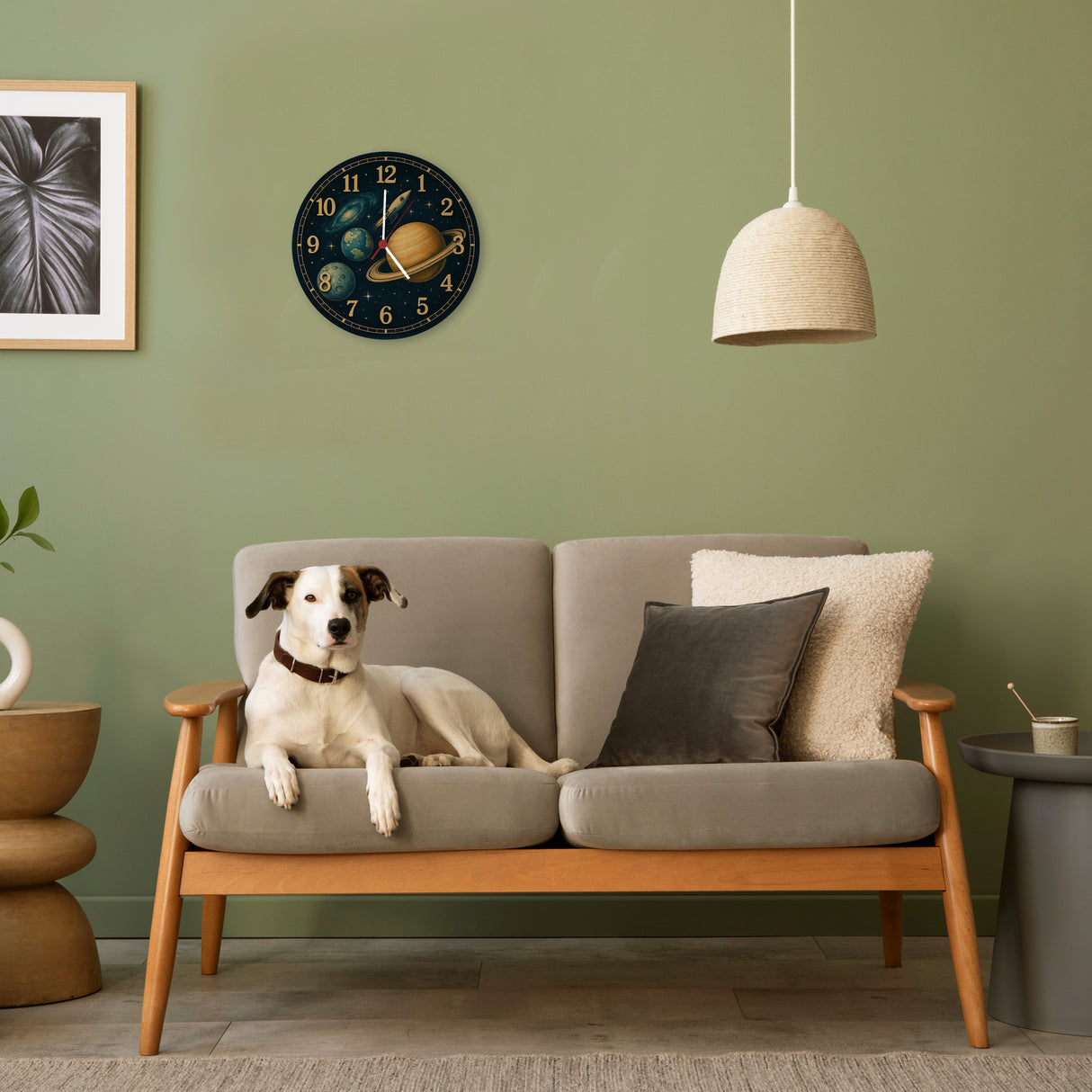 Sterne Weltraum Raketen Wanduhr mit Planeten Motiv