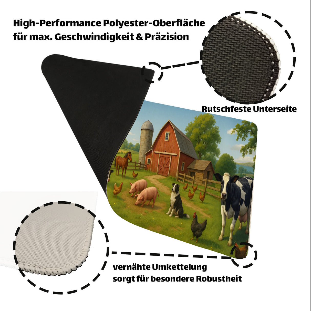 Bauernhof Tiere Schreibtischunterlage 69x31cm XXL Mauspad für Naturfreunde