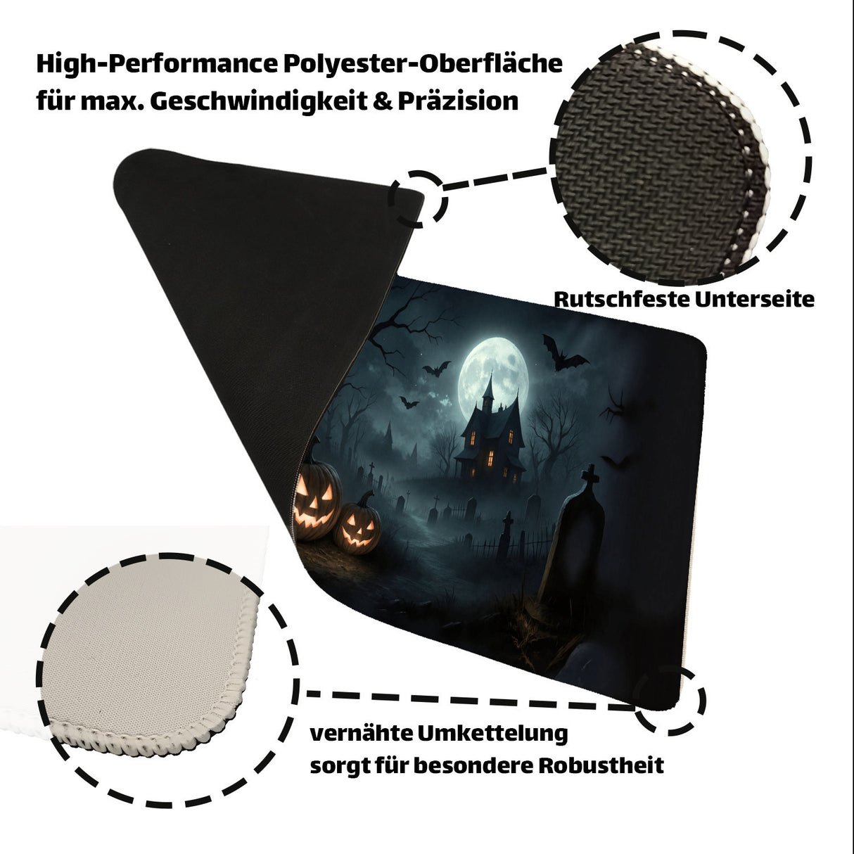 Kürbislaternen Friedhof Schreibtischunterlage 69x31cm XXL Mauspad für Halloween