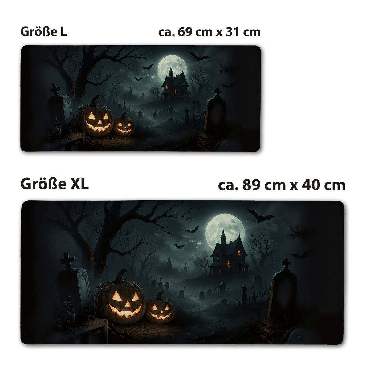 Kürbislaternen Friedhof Schreibtischunterlage 69x31cm XXL Mauspad für Halloween