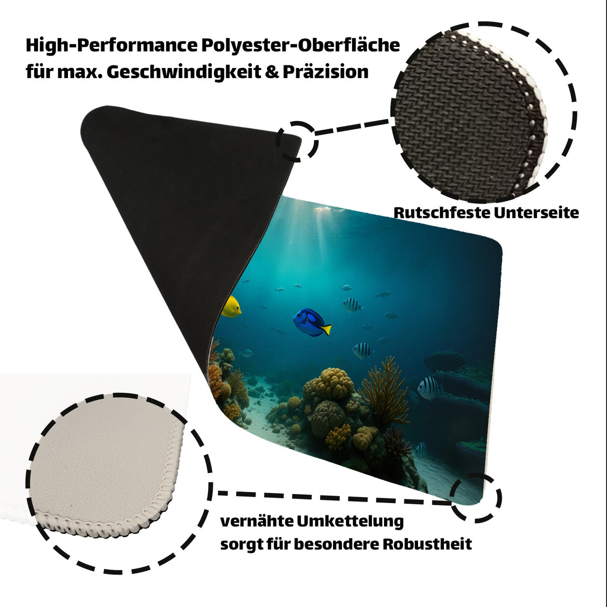 Unterwasserszene Schreibtischunterlage 69x31cm XXL Mauspad mit Korallenriff