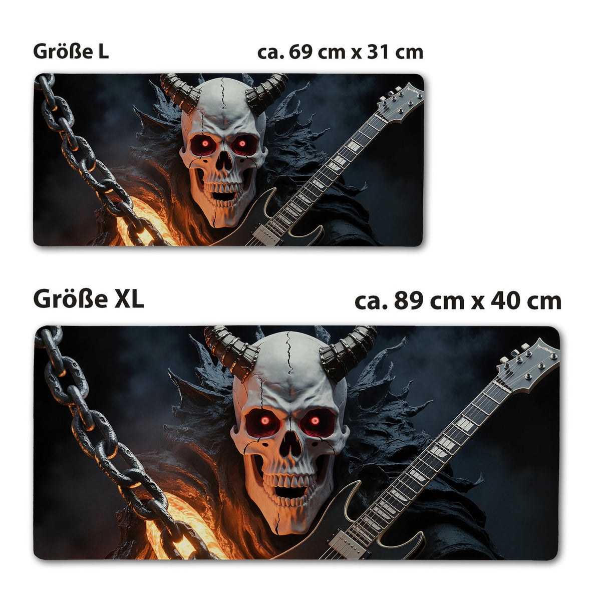 dämonischer Schädel mit E-Gitarre Schreibtischunterlage 69x31cm XXL Mauspad für Metal-Fans