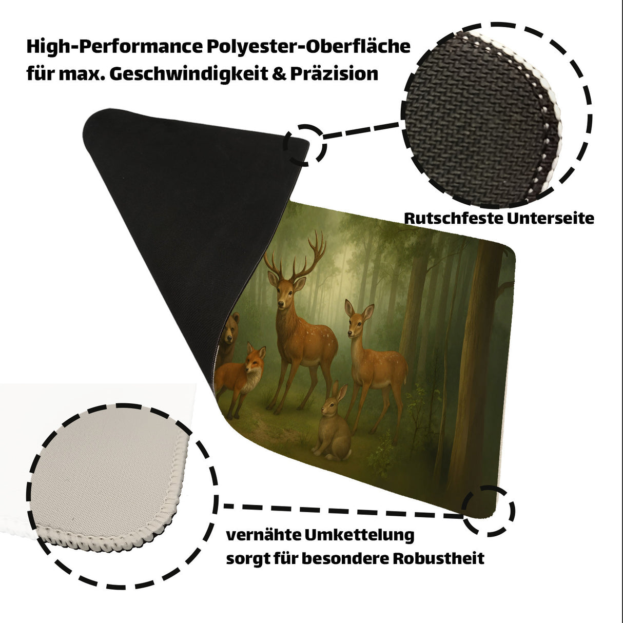 Tiere des Waldes Schreibtischunterlage 69x31cm XXL Mauspad