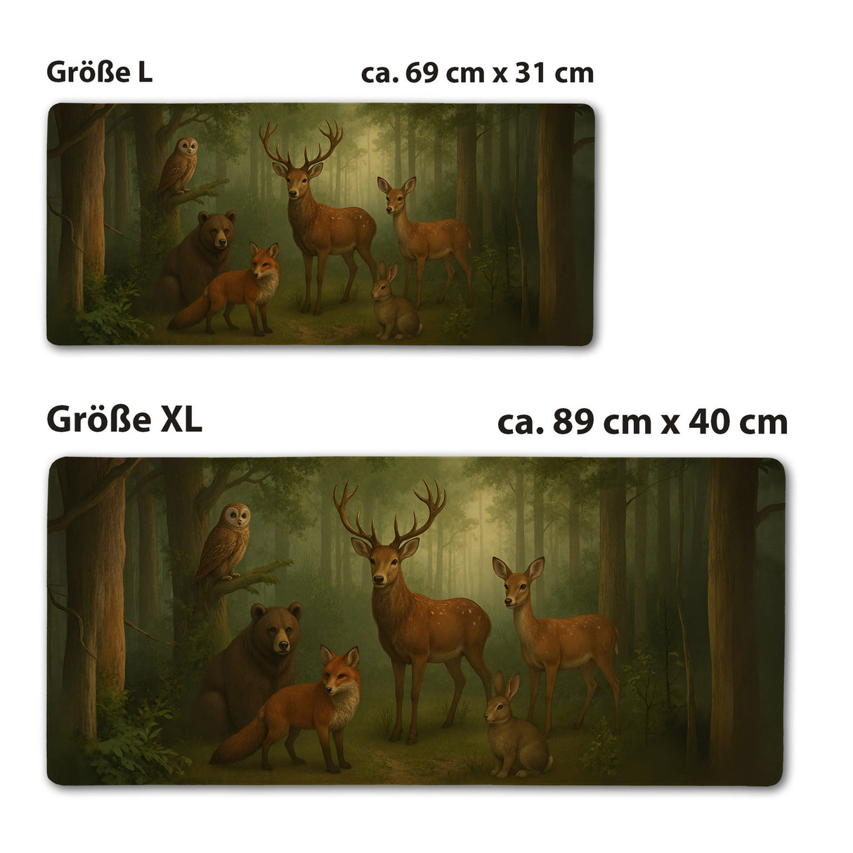 Tiere des Waldes Schreibtischunterlage 69x31cm XXL Mauspad