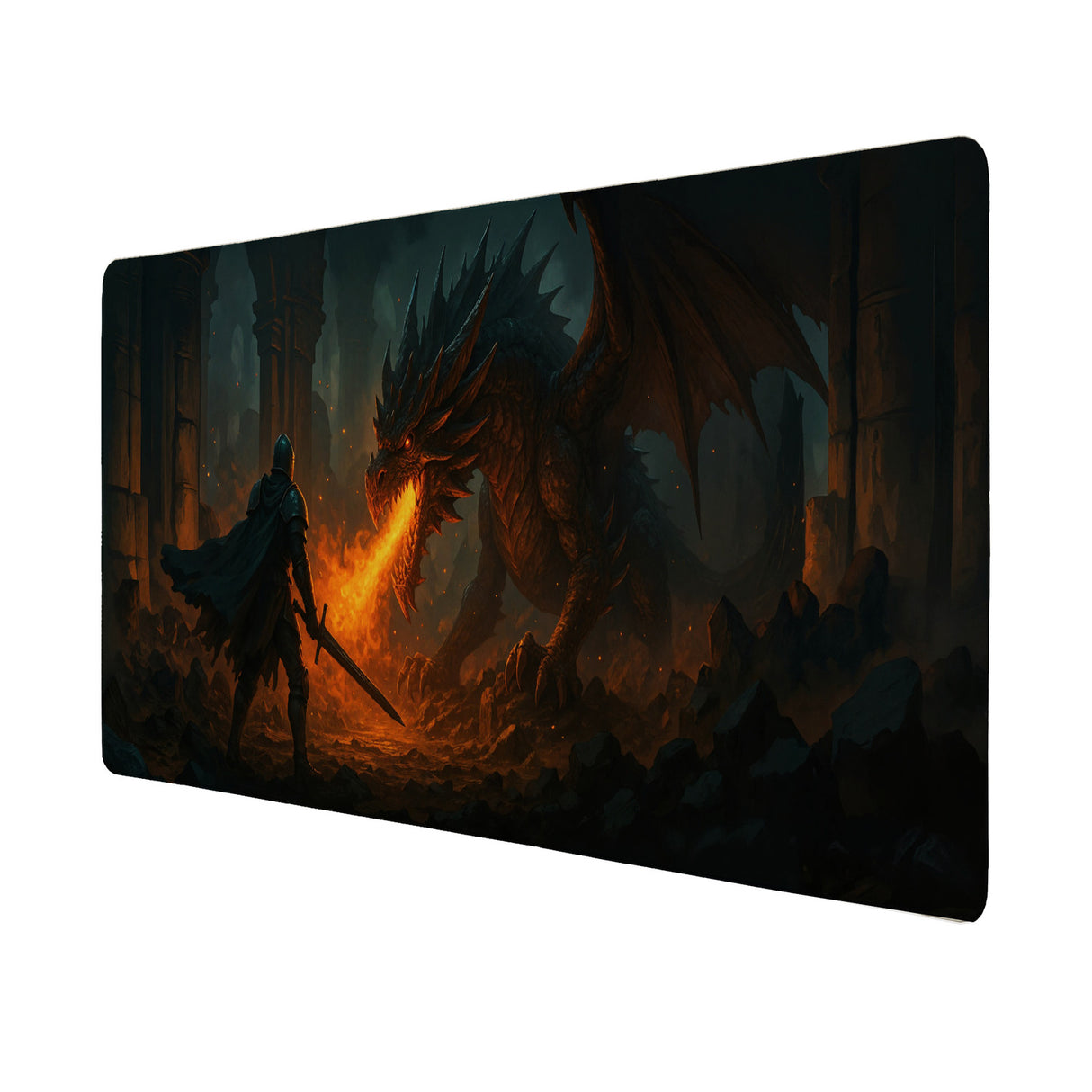 Drachen Ritter Kampf Schreibtischunterlage 69x31cm XXL Mauspad