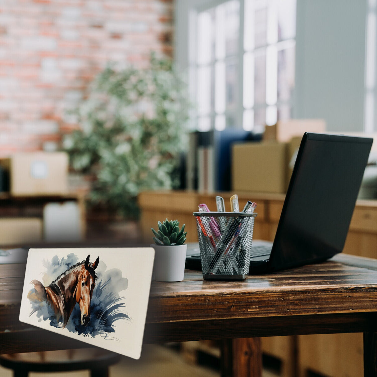 Pferdekopf Aquarell Schreibtischunterlage 69x31cm XXL Mauspad für Pferdefans