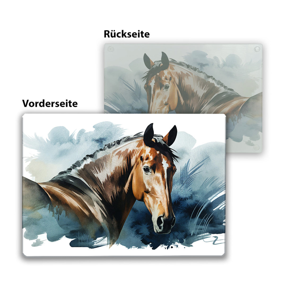 Pferdekopf Aquarell Schneidebrett aus Glas für Pferdefans