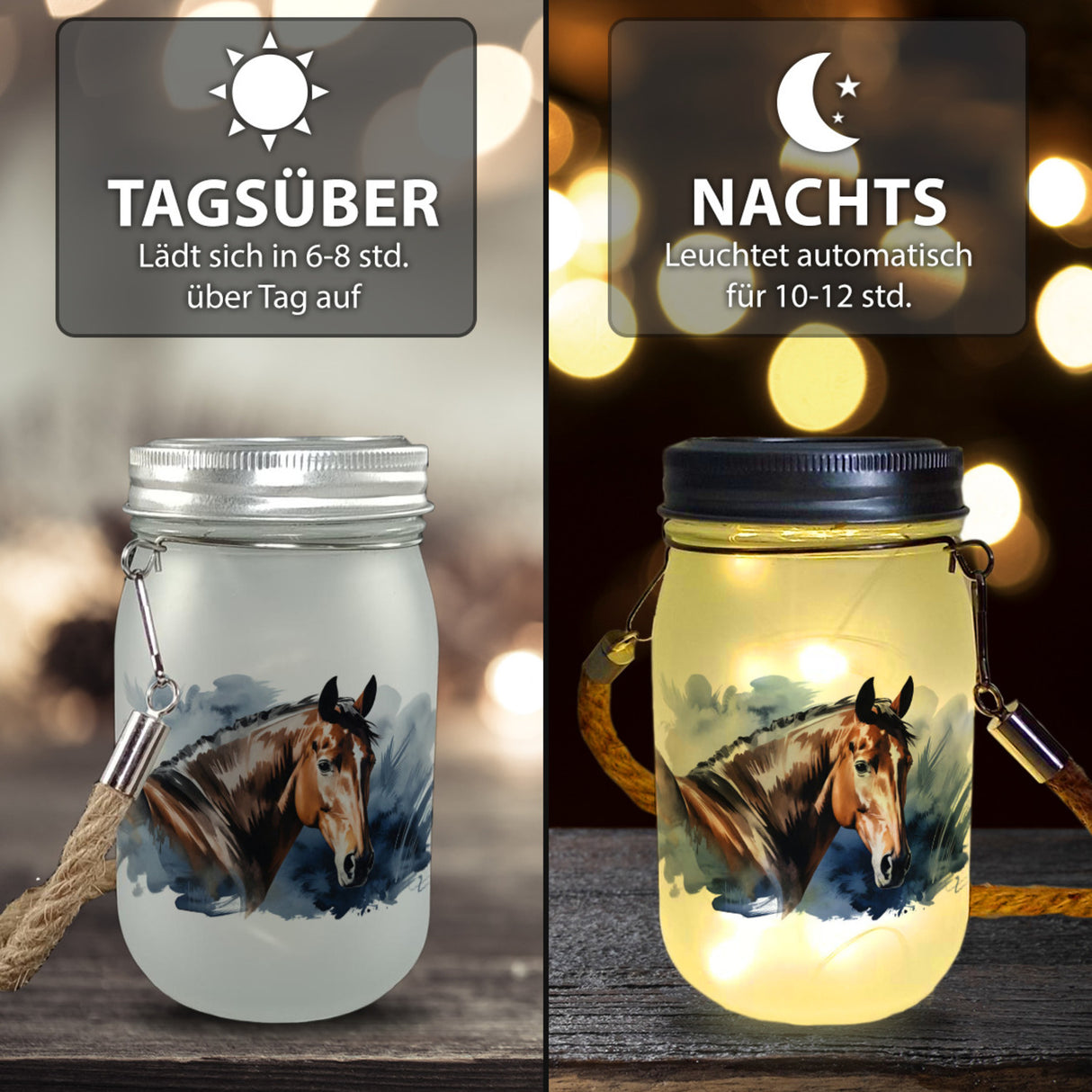 Pferdekopf Aquarell Solarlicht für Pferdefans