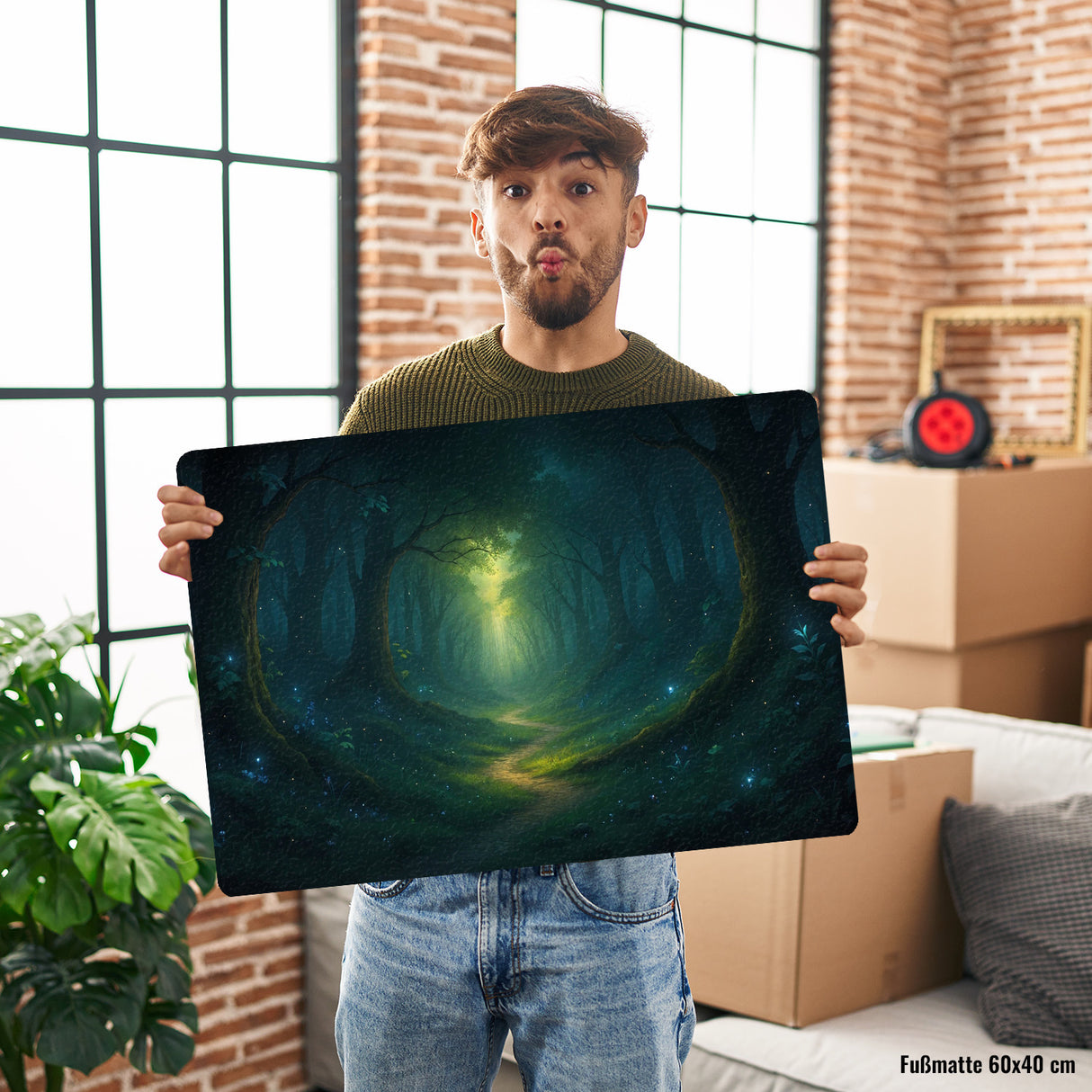 Mystischer Waldpfad Fußmatte in 35x50 cm ohne Rand für Naturfans